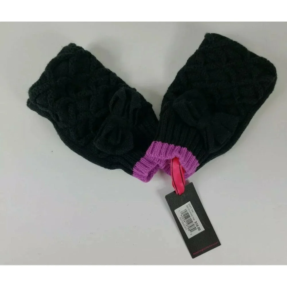 Material Girl Macy's Black Bow Pink Trim Fingerless Gloves